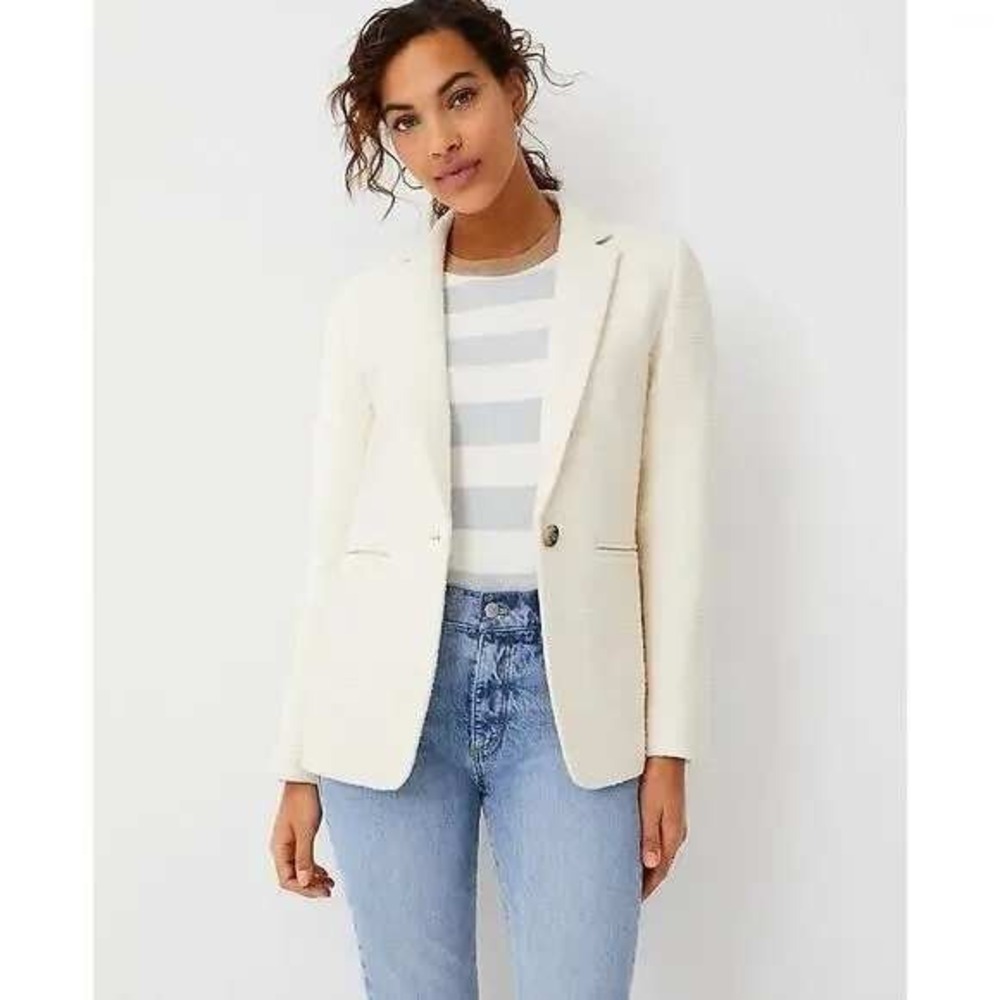 Ann Taylor Petite Ivory Tweed Blazer Jacket Size 00P Career Chic